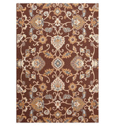 Hand-tufted wool rug with brown and gold Persian floral pattern
